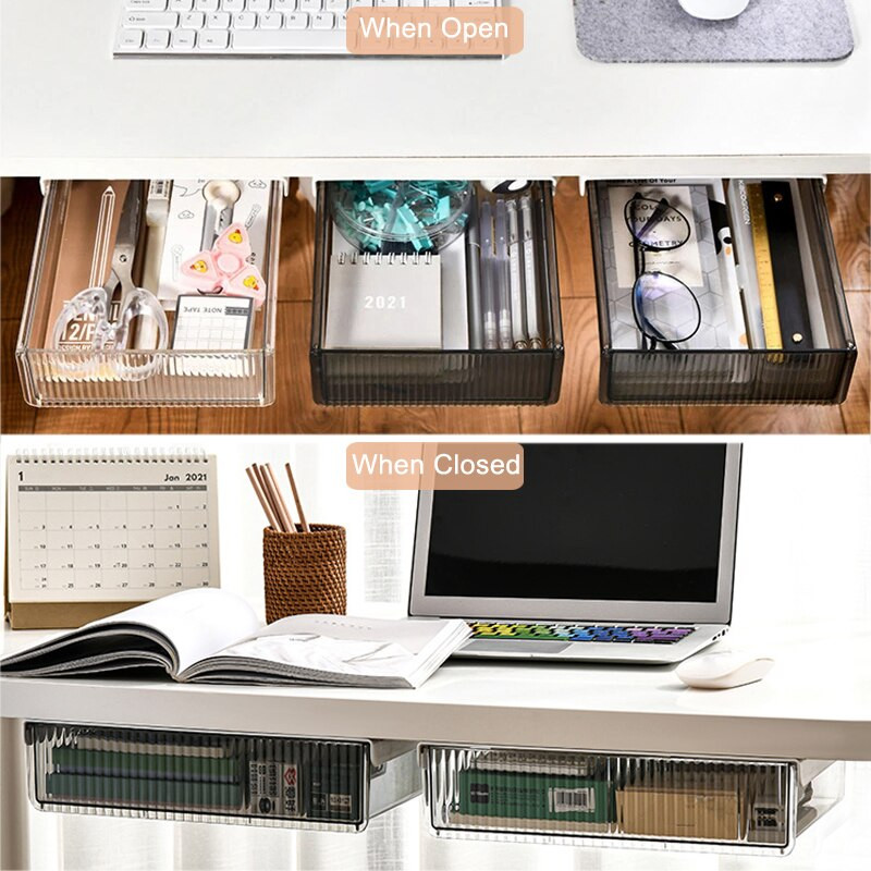 Cutie de depozitare sertar sub birou Cutie de depozitare creion Organizator de papetărie Cutie de sortare ascunsă Organizator de tavă de depozitare pentru stilouri de birou