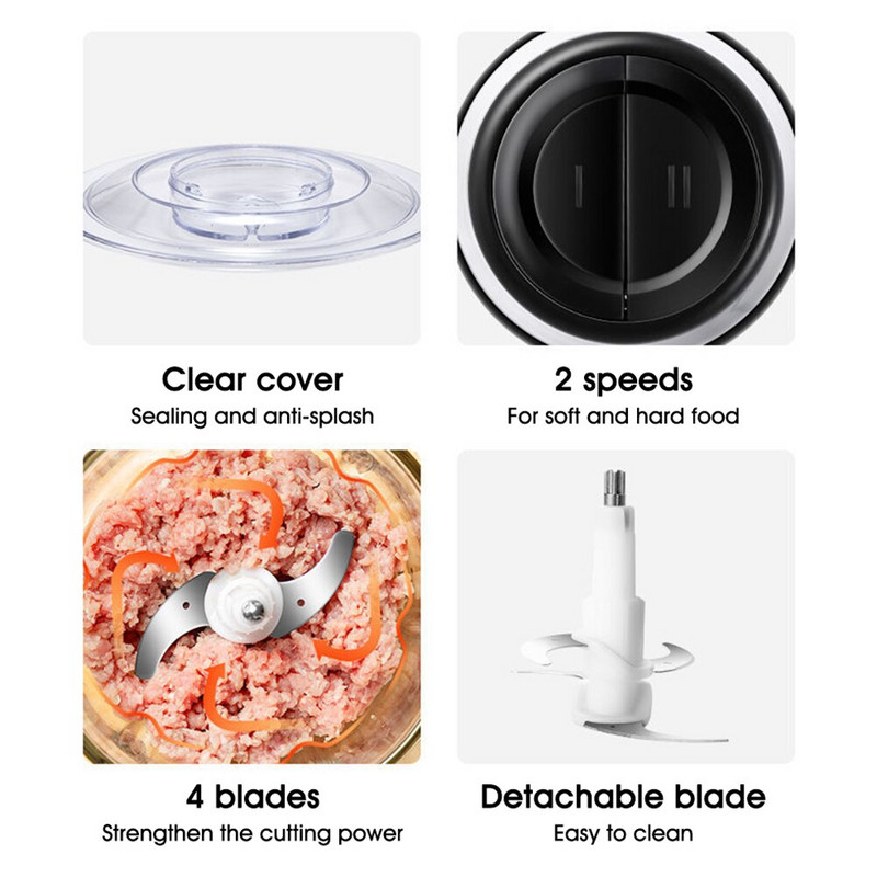 Mėsmalė Virtuvės kombainas 2 greičiai 300 W elektrinis smulkintuvas 2 l talpos smulkintuvas mėsai daržovėms vaisiams riešutams smulkintuvas pjaustyklė