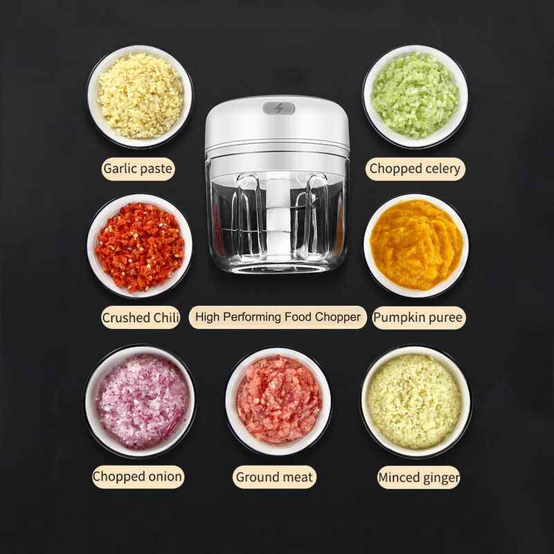 Mini fokhagyma aprító, hordozható elektromos ételaprító paprika fokhagyma chili növényi dió aprító/daráló bébiétel készítéséhez