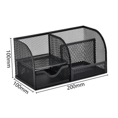 Метална мрежеста кутия за органайзер за бюро Настолен офис органайзер Поставка за съхранение Настолен молив Писалка Разни Кутия за значки Канцеларски материали