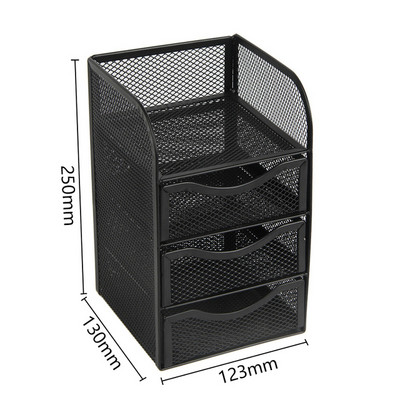 Метална мрежеста кутия за органайзер за бюро Настолен офис органайзер Поставка за съхранение Настолен молив Писалка Разни Кутия за значки Канцеларски материали