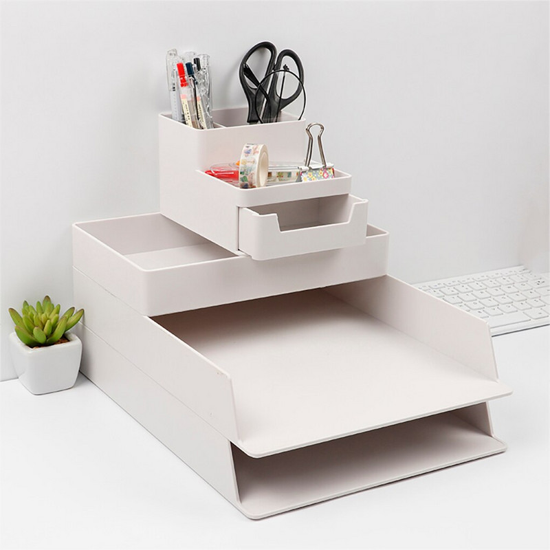 Organizator de birou pentru birou, cutie de depozitare sertar de hârtie A4, dulap de fișiere stivuit, suport pentru stilouri, suport pentru documente, cutie de depozitare dimensiune A4