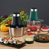 Húsdaráló 2 fokozatú rozsdamentes acél elektromos aprító 2l konyhai robotgép szeletelő 220V daráló Élelmiszer fokhagyma zöldség hús aprító