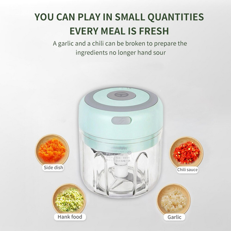 Elektrinis česnakų grūstuvas 100/250 ml Česnako spaudimo čili česnako daržovių smulkintuvas USB trintuvas virtuvės prietaisai