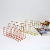 Скандинавска метална кошница за съхранение Минималистичен органайзер за книги Кошница Офис Настолен държач за разни предмети Розово злато Поставка за вестници