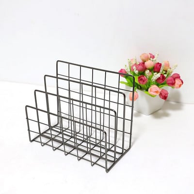 Скандинавска метална кошница за съхранение Минималистичен органайзер за книги Кошница Офис Настолен държач за разни предмети Розово злато Поставка за вестници