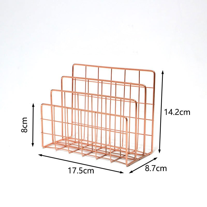 Скандинавска метална кошница за съхранение Минималистичен органайзер за книги Кошница Офис Настолен държач за разни предмети Розово злато Поставка за вестници