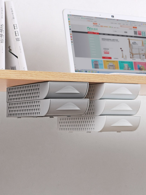 Egymásra rakható rejtett fiókos rendező asztal alatti tolltartó Otthoni irodai írószerdoboz Helytakarékos asztali tároló asztalrendező