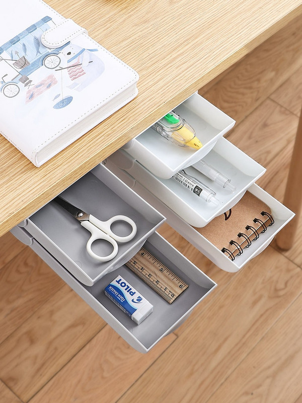 Egymásra rakható rejtett fiókos rendező asztal alatti tolltartó Otthoni irodai írószerdoboz Helytakarékos asztali tároló asztalrendező