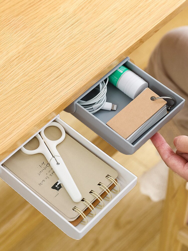 Egymásra rakható rejtett fiókos rendező asztal alatti tolltartó Otthoni irodai írószerdoboz Helytakarékos asztali tároló asztalrendező