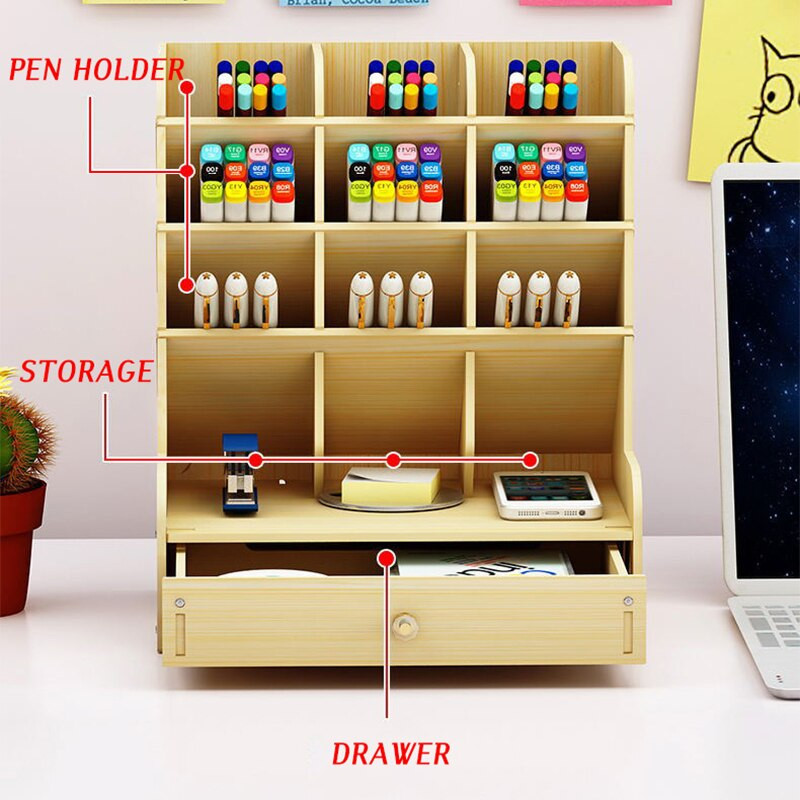 Suport stilou Nordic Ins Cutie de depozitare Creativitate Birou de birou Cutie de papetărie Raft din lemn de capacitate mare Cutie organizatoare din lemn W2044