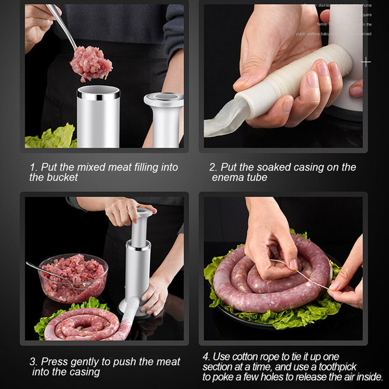 Aparat manual de umplut cârnați cu clisma 2 în 1 Mașină de umplut cârnați Robot de bucătărie din oțel inoxidabil Instrument pentru cârnați de casă