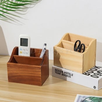 Desktop Organizer Ρετρό ξύλινο κουτί αποθήκευσης Τηλεχειριστήριο θήκη για στυλό τηλεφώνου 2 Grid Jewelry Container Drop Shipping