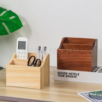 Desktop Organizer Ρετρό ξύλινο κουτί αποθήκευσης Τηλεχειριστήριο θήκη για στυλό τηλεφώνου 2 Grid Jewelry Container Drop Shipping