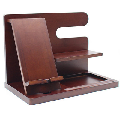 Stație de andocare pentru telefon din lemn Suport pentru telefon mobil de birou Suport tabletă Suport de încărcare din lemn de bambus pentru telefon