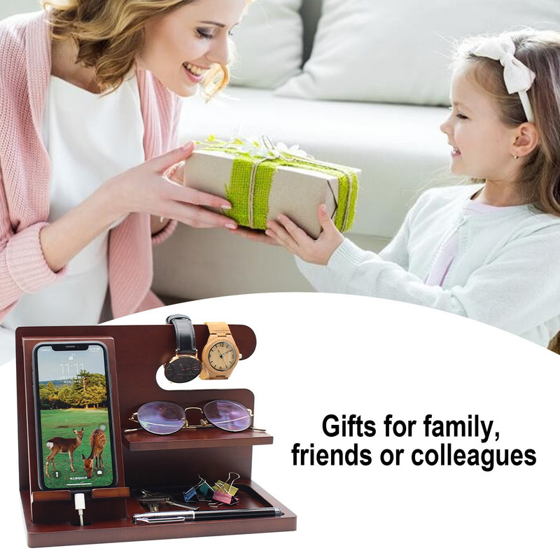 Stație de andocare pentru telefon din lemn Suport pentru telefon mobil de birou Suport tabletă Suport de încărcare din lemn de bambus pentru telefon