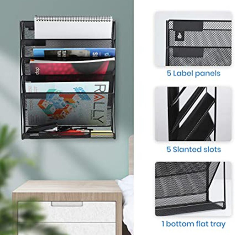 Penkių aukštų vertikalios metalinės geležies laikymo lentynos Krepšelis Pakabinamas laikymo stalas Žurnalas Laikraščių organizatorius Sienos dekoravimo laikiklis