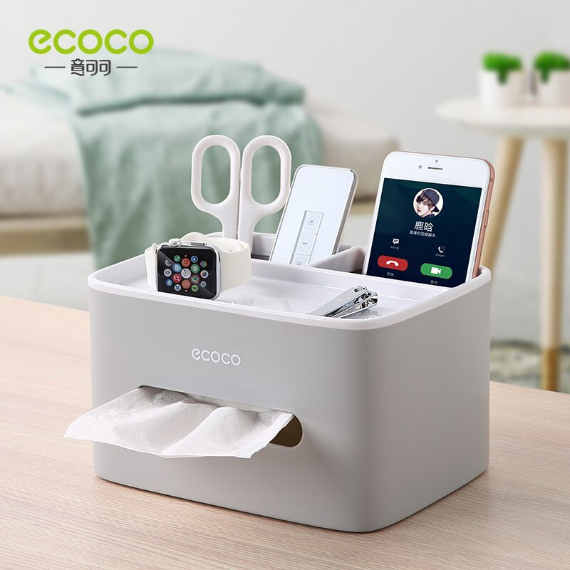 ECOCO Tissue Box Nappali Étterem Egyszerű Többcélú Asztali Tissue Doboz Távirányító Szemüvegek Mobiltelefon tárolódoboz