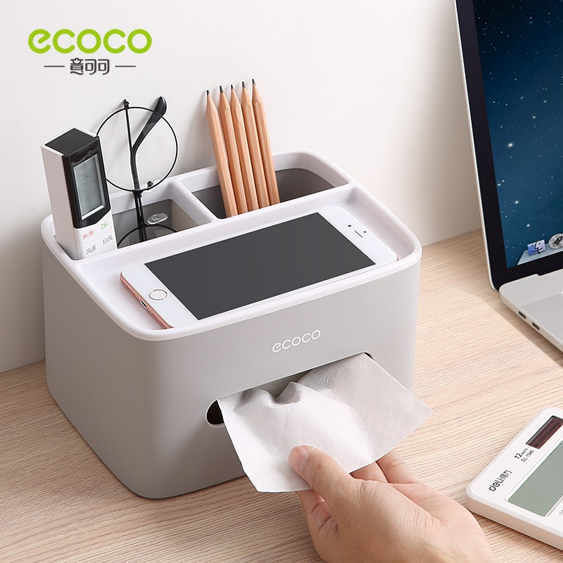 ECOCO Tissue Box Nappali Étterem Egyszerű Többcélú Asztali Tissue Doboz Távirányító Szemüvegek Mobiltelefon tárolódoboz