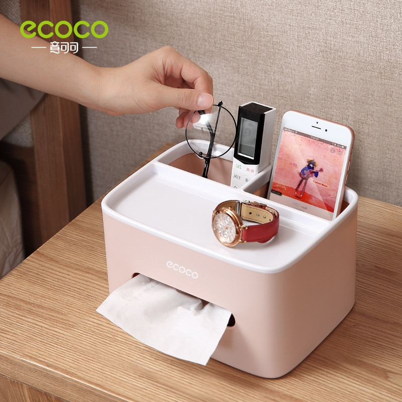 ECOCO Tissue Box Nappali Étterem Egyszerű Többcélú Asztali Tissue Doboz Távirányító Szemüvegek Mobiltelefon tárolódoboz