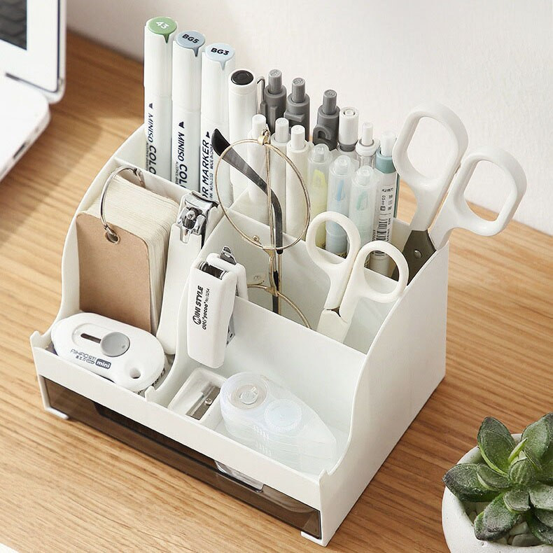 Biuro staliniai kompiuteriai ABS laikymo dėžutės Stalčius Kūrybinės suknelės makiažo laikikliai Kosmetikos laikikliai Studentų raštinės reikmenų rašiklio laikiklis 2 viename