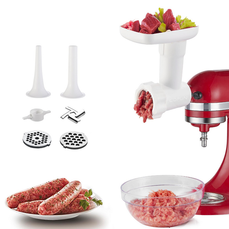 COOLCOOK kiváló minőségű élelmiszer-húsdaráló tartozék Kitchenaid állványos mixerhez, kolbásztöltő csőkészlettel