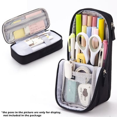 Rašiklio krepšys pieštuko dėklas Dviejų sluoksnių sulankstomas stovas iš audinio telefono laikiklio laikymo maišelis raštinės reikmenims Biuro mokykla A6171