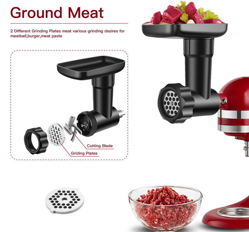 A KitchenAid állványos keverőgépekhez való ételdaráló-tartozékok közé tartozik egy kolbásszal töltött gumódaráló tányér Két színben választható