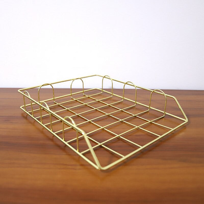 Arany fém irattartó tálca asztali kiegészítők folyóirattartó kézzel készített átlapolható irodai szervező rétegező papír tároló papírtálca