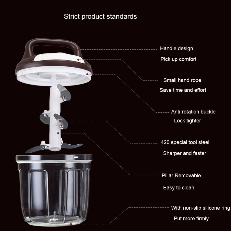 Kézi aprító Háztartási Zöldség aprító Multifunkciós Konyhai Daráló Hordozható Kézi Húsdaráló