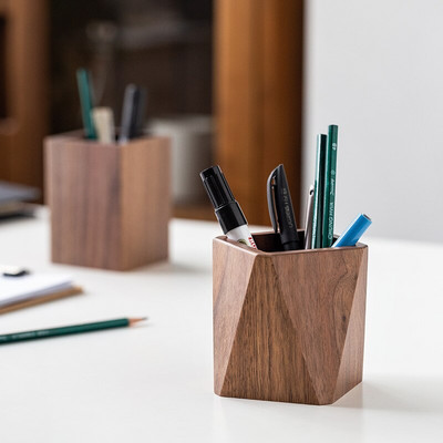 Нов държач за писалка от орехово дърво Настолен органайзер за писане на стационарни материали Дървена поставка за материали за писане Офис Училищни пособия Подарък