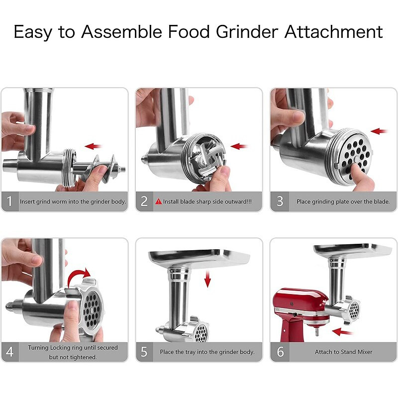 Accesoriu metal pentru tocat alimente pentru mixerul cu suport PHISINIC & KitchenAid, accesorii pentru tocat carne, accesoriu pentru umplutura de carnati