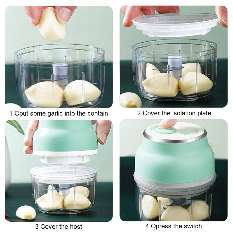 Élelmiszer Zöldség aprító Húsdaráló Fokhagyma Artifact Fokhagymanyomógép Elektromos fokhagyma Mini zúzott konyhai kütyü