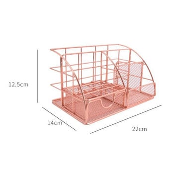 Настолна кутия за съхранение Мрежа от розово злато Метални офис консумативи Аксесоари с чекмедже за домашен офис Органайзер за грим
