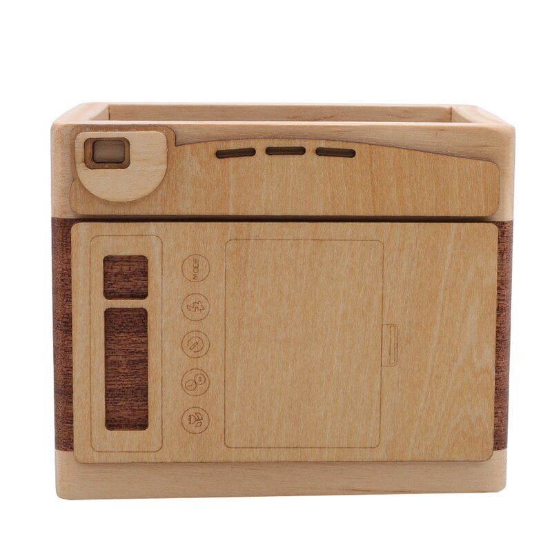 Kreatív retro fényképezőgép formájú tolltartó Eredeti fából készült írószer, kétrétegű nagy tolltartó díszek