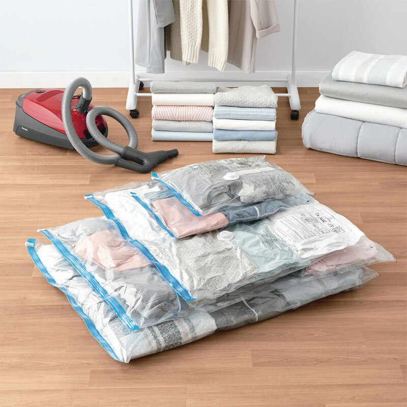 Vakuuminis maišelis drabužių laikymui maišelis su vožtuvu permatomu kraštu sulankstomas suspaustas organizatorius Kelionės erdvę taupantis sandarinimo paketas