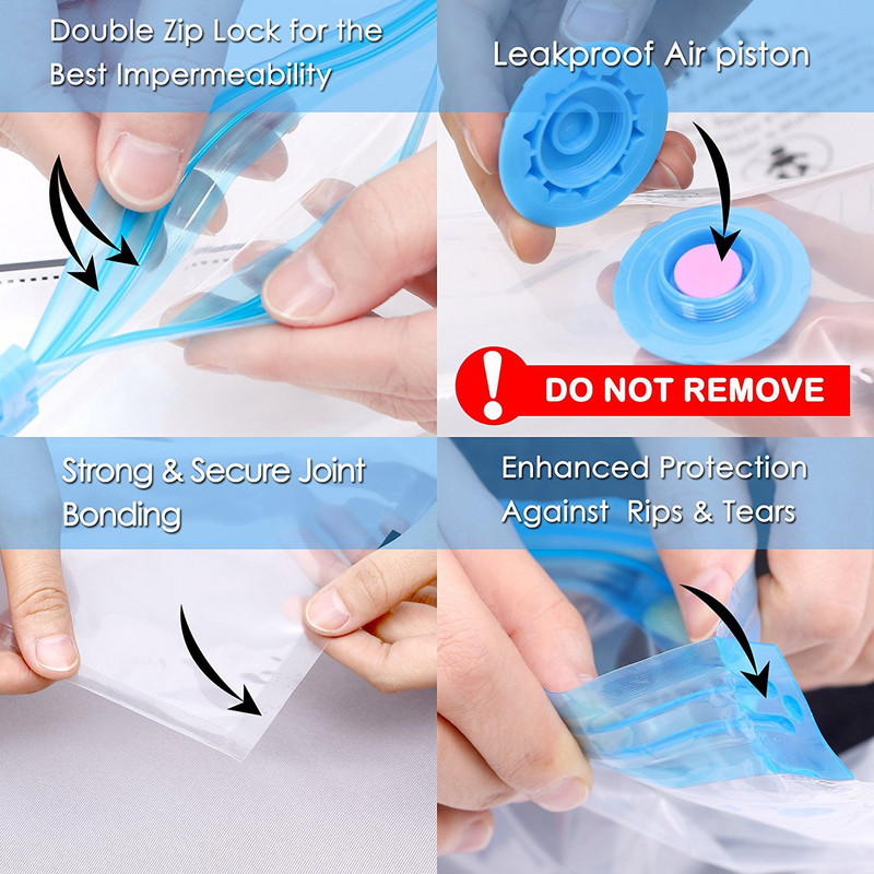 Vakuuminis maišelis drabužių laikymui maišelis su vožtuvu permatomu kraštu sulankstomas suspaustas organizatorius Kelionės erdvę taupantis sandarinimo paketas