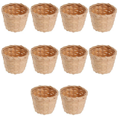 10pcs Rural Woven Baskets Fruit Arrangement Baskets Portable Storage Baskets Bamboo Mini Desktop Storage Basket