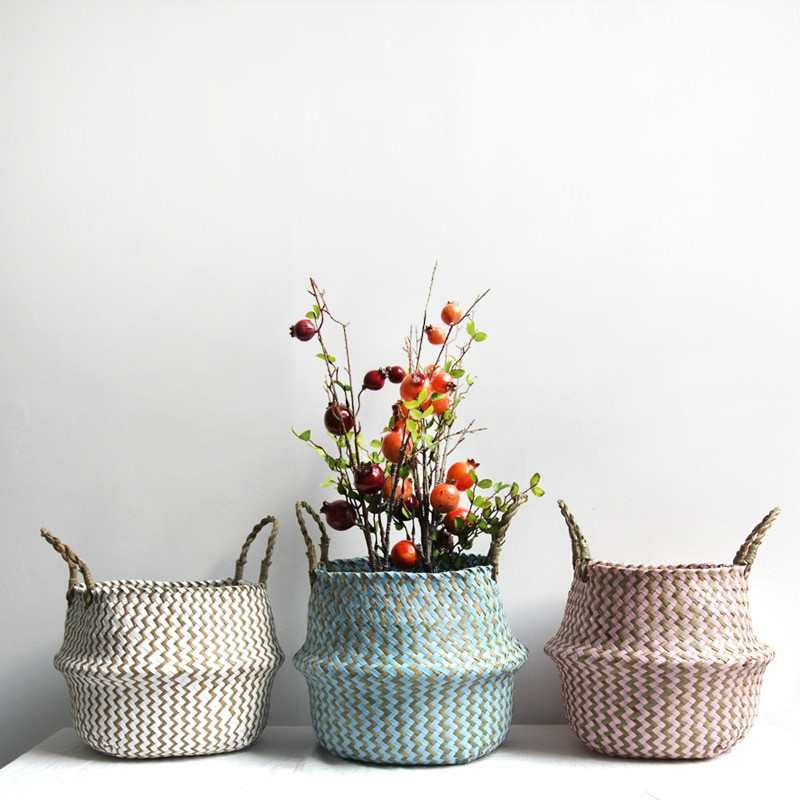 Kezdőlap Cestas Mimbre Csíkos Fonott Tárolókosarak Mosodai kosár Kézzel készített Összecsukható Szalma Patchwork Seagrass Oser Panier