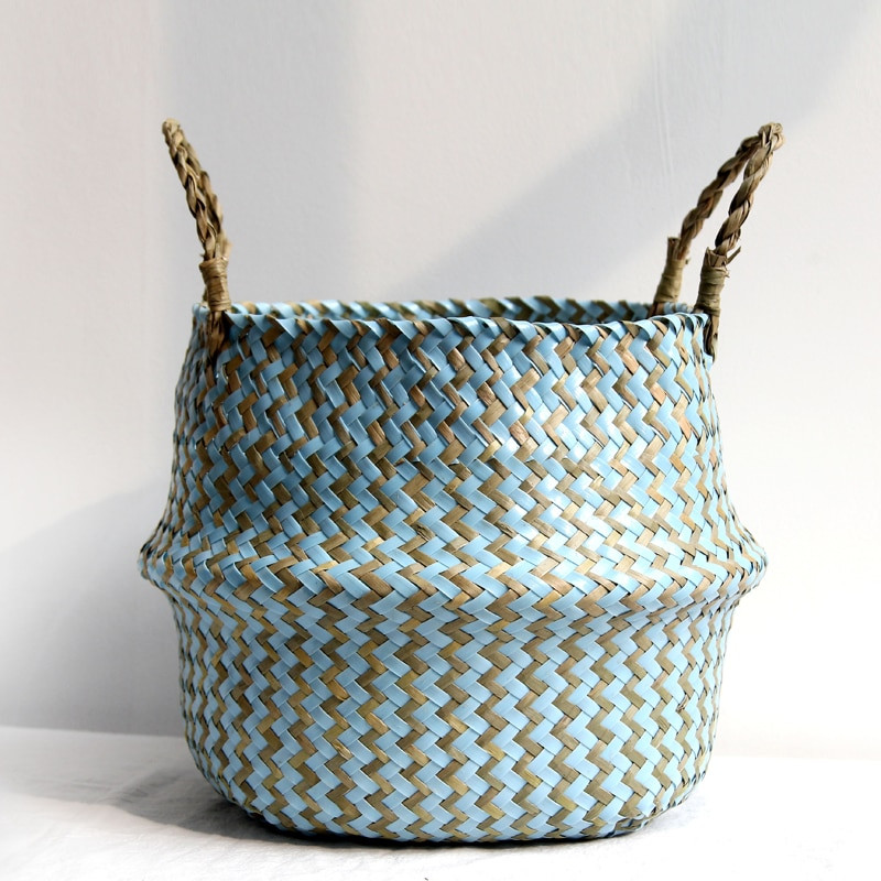 Kezdőlap Cestas Mimbre Csíkos Fonott Tárolókosarak Mosodai kosár Kézzel készített Összecsukható Szalma Patchwork Seagrass Oser Panier