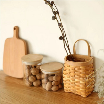 Висяща дървена кошница Ръчно изработени плетени кошници за съхранение за Кухня Градина Стена Саксия Плодове Зеленчуци Органайзер Декор