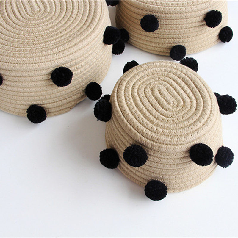 Coșuri de depozitare țesute frânghie din bumbac nordic INS Coș de rufe haine murdare cu pompon Articole diverse Coș organizator pentru articole diverse