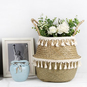 Boho Decor fonott kosarak tároló kézi szőtt rattan kosár összecsukható edény fogantyúval Plant Cestos Mimbre Panier Rangement Osier