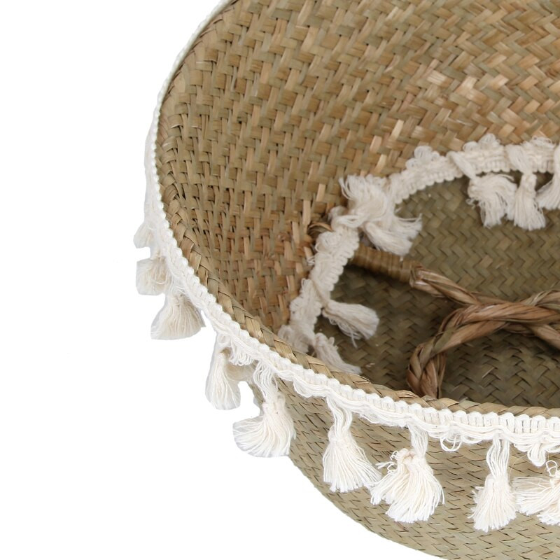 Boho Decor fonott kosarak tároló kézi szőtt rattan kosár összecsukható edény fogantyúval Plant Cestos Mimbre Panier Rangement Osier