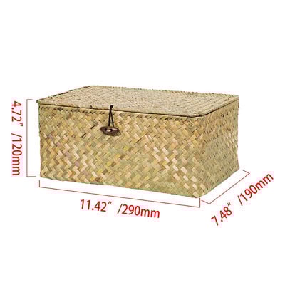 Nagy fonott doboz, téglalap alakú tengerifű tárolókosár fedéllel Rattan kosár tárolórendszer a szekrényes polc otthoni rendszerezéséhez