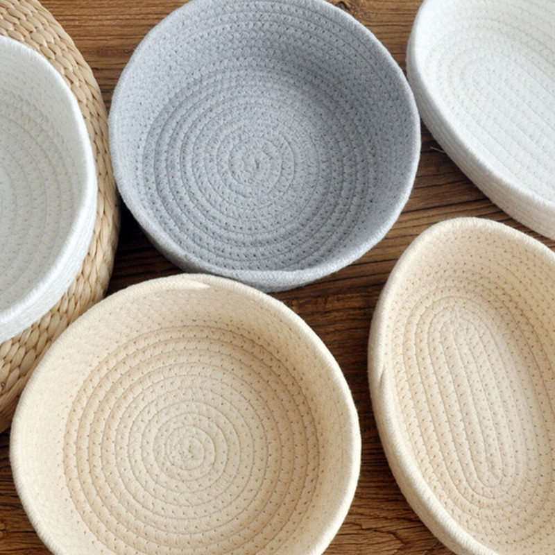 Coș țesut manual Coș de tricotat din bumbac Organizator rotund pentru plăci de depozitare pentru gustări de pe masă, articole diverse Cosmetice cheie