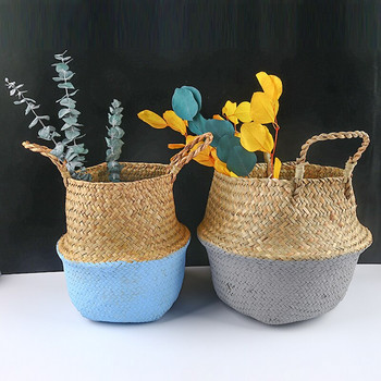 Ръчно изработени бамбукови кошници за съхранение Сгъваема пране Слама Пачуърк Плетена ратан Морска трева Коремна градина Саксия Кошница за цветя