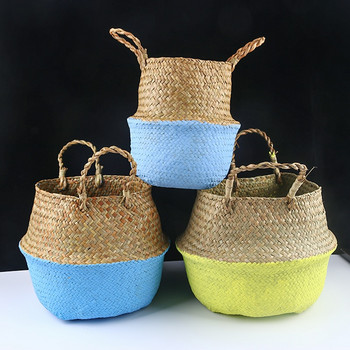 Ръчно изработени бамбукови кошници за съхранение Сгъваема пране Слама Пачуърк Плетена ратан Морска трева Коремна градина Саксия Кошница за цветя
