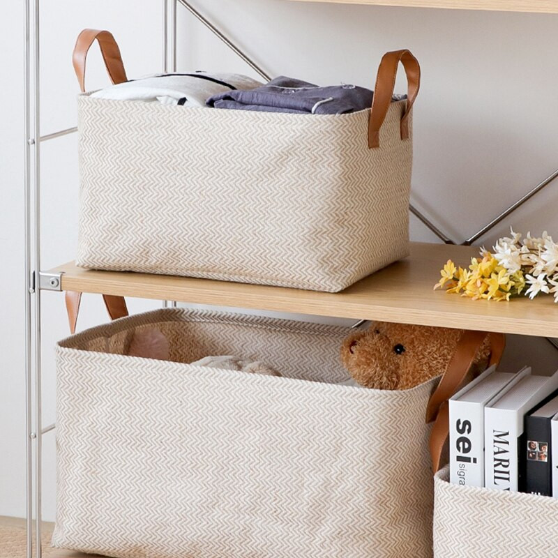 2db szőtt tárolókosarak Összecsukható tárolódoboz fogantyúval Könyv Különböző ruhák Orgnizer szekrény Szervező Nagy szőtt kosár