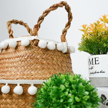 Нова битова сгъваема саксия за съхранение от естествена морска трева, градинска ваза за цветя, висяща кошница с дръжка за съхранение, коремна кошница